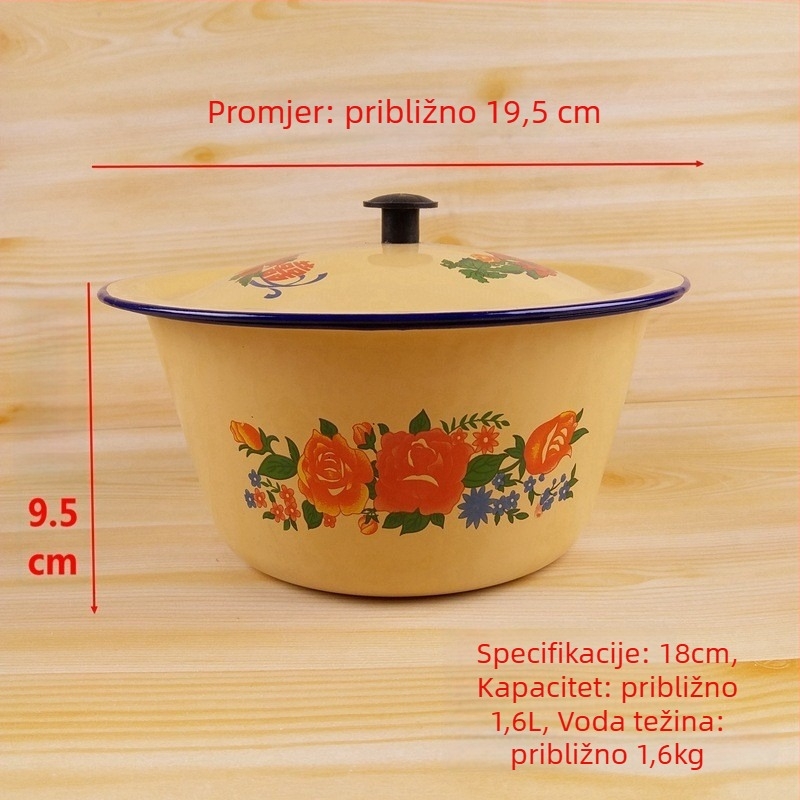 Emajlirani set posuđa s poklopcem – zdjele, štapići za jelo, emajlirana posuda i tradicionalno kuhinjsko posuđe