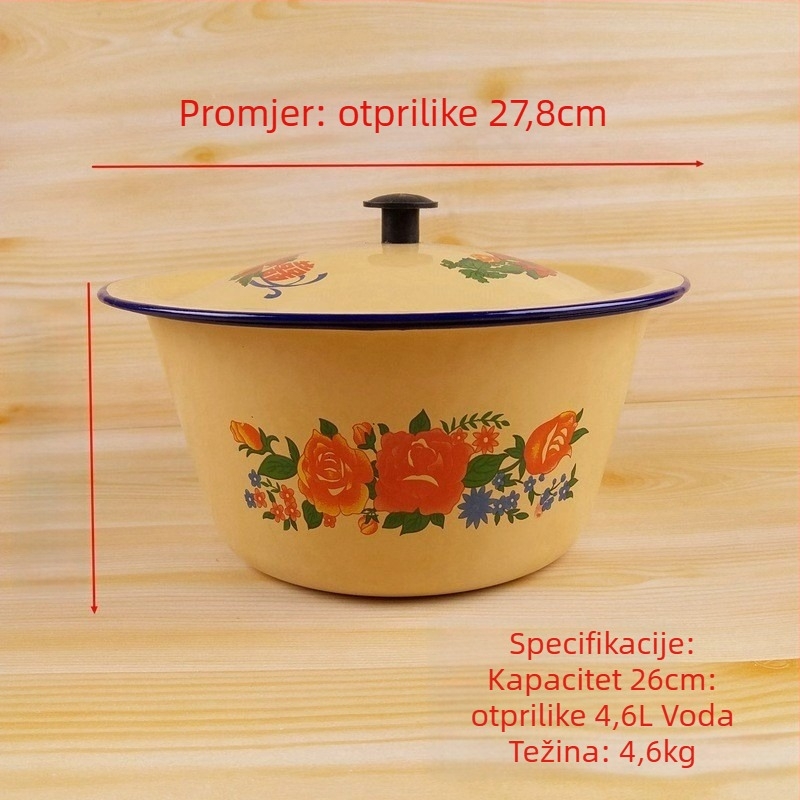 Emajlirani set posuđa s poklopcem – zdjele, štapići za jelo, emajlirana posuda i tradicionalno kuhinjsko posuđe