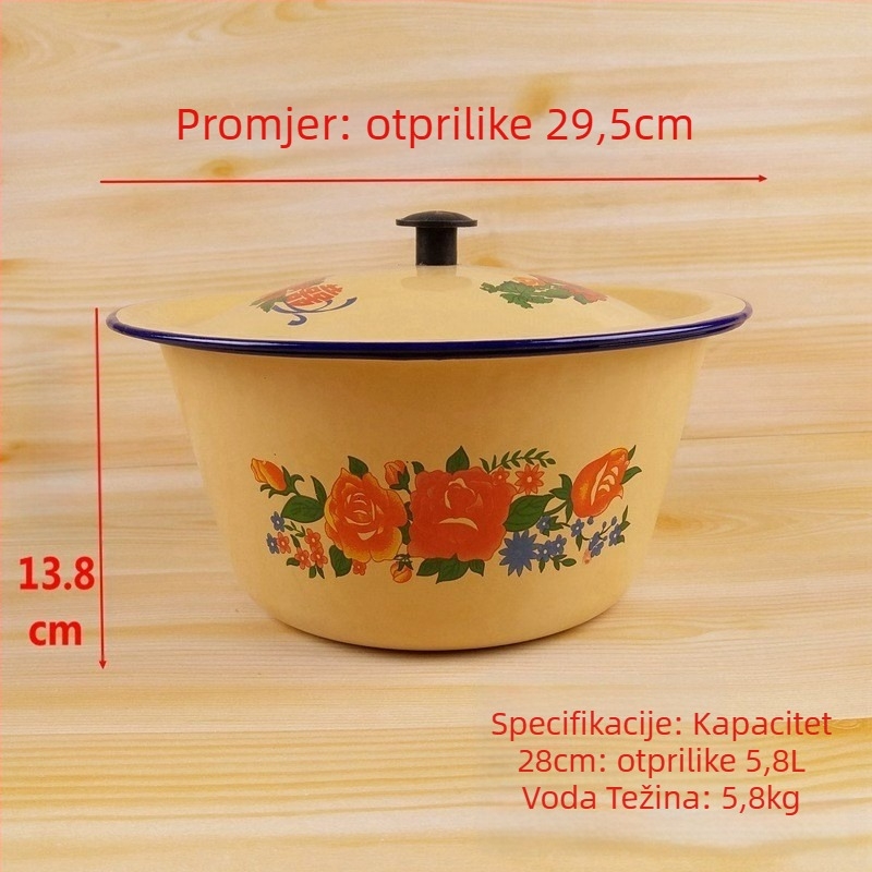 Emajlirani set posuđa s poklopcem – zdjele, štapići za jelo, emajlirana posuda i tradicionalno kuhinjsko posuđe