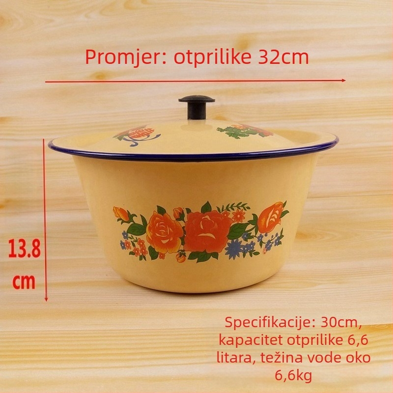 Emajlirani set posuđa s poklopcem – zdjele, štapići za jelo, emajlirana posuda i tradicionalno kuhinjsko posuđe