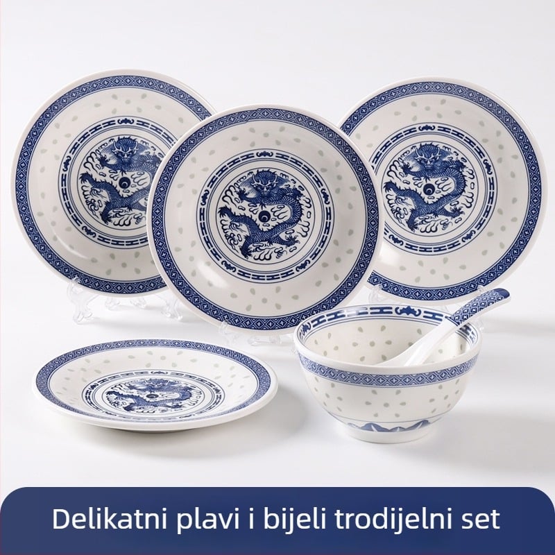 Melamin posude za desert, okrugle, kineskog stila, s biljnim uzorkom, mikrovalna sigurnost, set od 3 komada