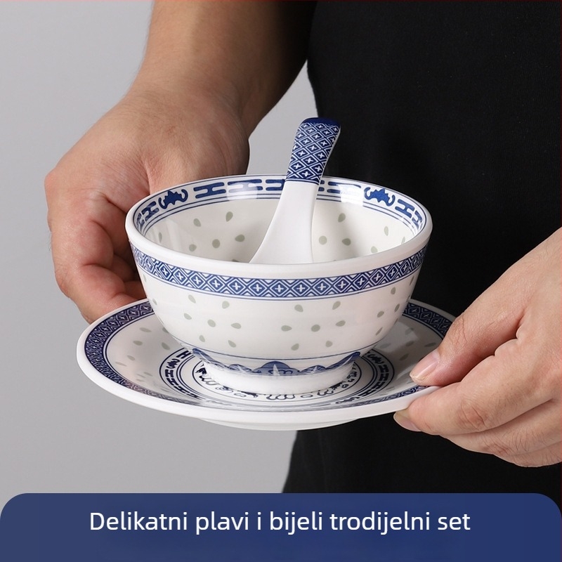 Melamin posude za desert, okrugle, kineskog stila, s biljnim uzorkom, mikrovalna sigurnost, set od 3 komada