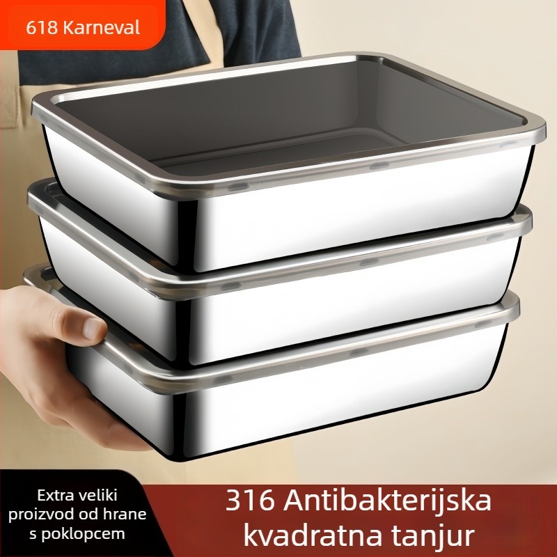 Kutija za ručak od prehrambeno-prihvatljivog nehrđajućeg čelika, pravokutna, sa čvrsto zatvorenim poklopcem, čuva hranu svježom