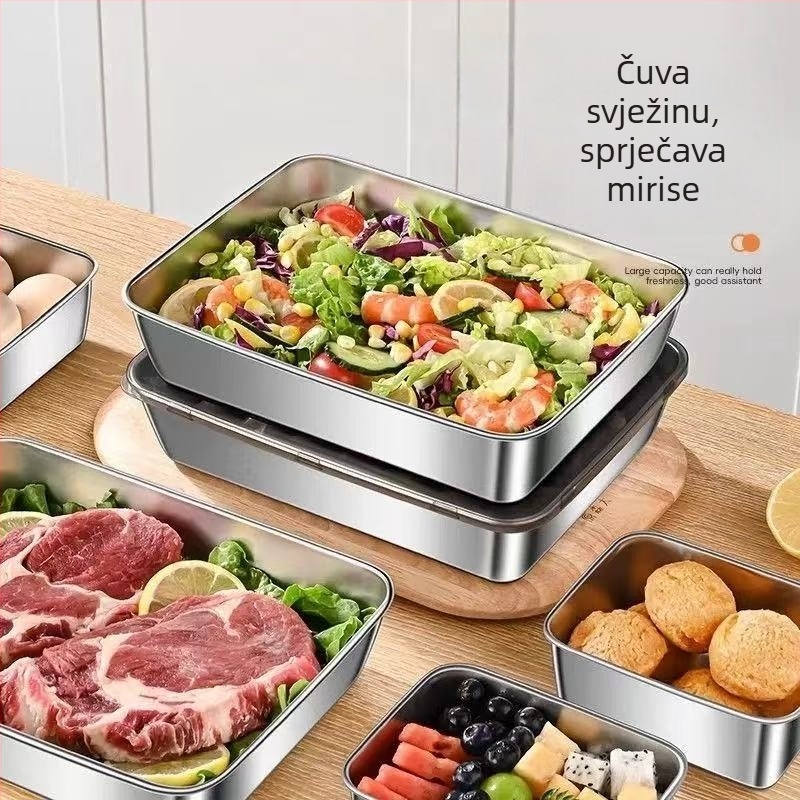 Kutija za ručak od prehrambeno-prihvatljivog nehrđajućeg čelika, pravokutna, sa čvrsto zatvorenim poklopcem, čuva hranu svježom
