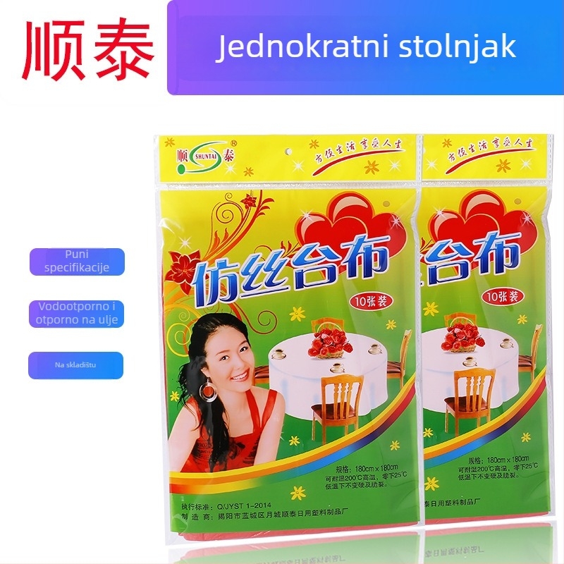 Jednokratni stolnjak, plastični (PE), kvadratni oblik, nježan kao svila, otporan na ulje i vodootporan, s otiskom logotipa