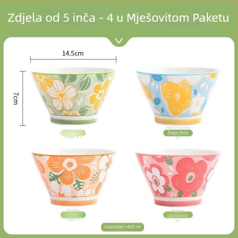 Keramička konusna zdjela za rižu, japanskog stila, s podglazurnim završetkom, sigurna za mikrovalnu, za djecu
