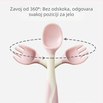 Silikonski set za hranjenje dojenčka: žlica i vilica, dizajn čudovišta, fleksibilna trenuta žlica s uvijanjem lakta, od 3 mjeseca