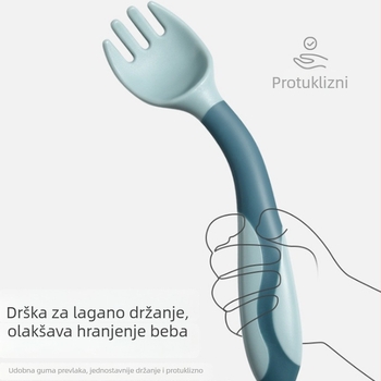 Silikonski set za hranjenje dojenčka: žlica i vilica, dizajn čudovišta, fleksibilna trenuta žlica s uvijanjem lakta, od 3 mjeseca