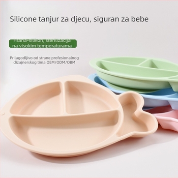 Dječji silikonasti tanjur sa usisnom čašom, tri odjeljka, debeli silikon, od 3 mjeseca