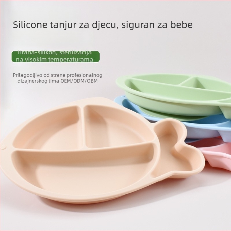 Dječji silikonasti tanjur sa usisnom čašom, tri odjeljka, debeli silikon, od 3 mjeseca