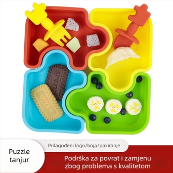 Silikonski podijeljeni tanjur za bebe s četiri odjeljka, usisna čašica za pričvršćivanje, otporan na visoke temperature, za djecu od 12 mjeseci