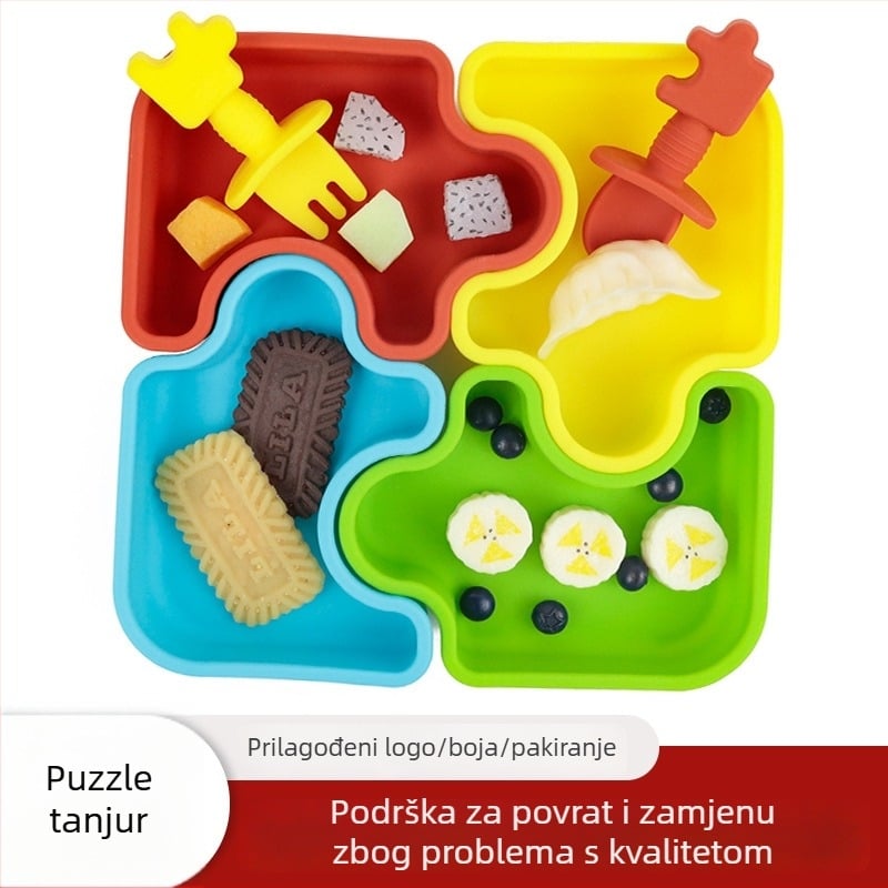 Silikonski podijeljeni tanjur za bebe s četiri odjeljka, usisna čašica za pričvršćivanje, otporan na visoke temperature, za djecu od 12 mjeseci