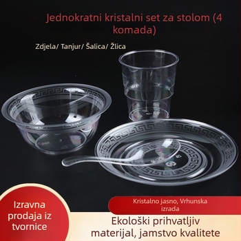 Jednokratno posuđe – plast za hranu, četverodijelni set zdjelica i štapića; trodijelni set šalice i tanjura