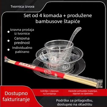 Jednokratno posuđe – plast za hranu, četverodijelni set zdjelica i štapića; trodijelni set šalice i tanjura