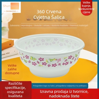 Jednokratna okrugla zdjela od prehrambenog PP materijala, prilagodljiva logotipu, nije pogodno za mikrovalnu pećnicu, biološki razgradiva.
