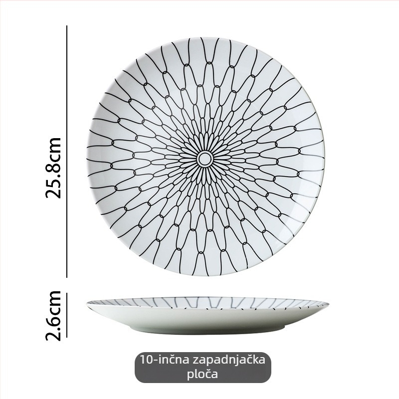 Porcelanska tanjura zapadnog stila za večeru, okrugla promjera oko 20 cm, pogodna za tjesteninu i steak – kućno posuđe