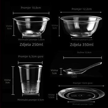 Jednokratna kristalna zdjela, plastika za hranu, prilagodljiva, nerazgradiva