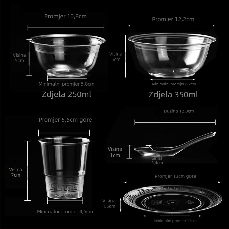 Jednokratna kristalna zdjela, plastika za hranu, prilagodljiva, nerazgradiva