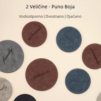 Kružna kožna podložka za čaše, dvostruka izolacija, protuklizna, vodootporna — moderni minimalistički stil.