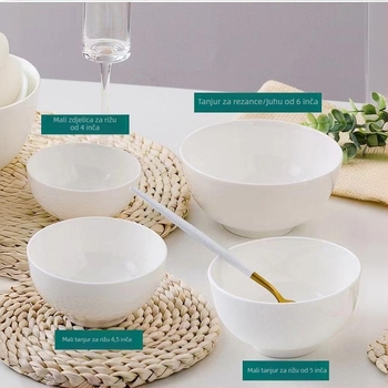 Zdjela za rižu od kostnog porculana, kružnog oblika, moderni minimalistički stil, jednofarbna glazura, pogodna za mikrovalnu