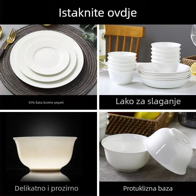 Zdjela za rižu od kostnog porculana, kružnog oblika, moderni minimalistički stil, jednofarbna glazura, pogodna za mikrovalnu