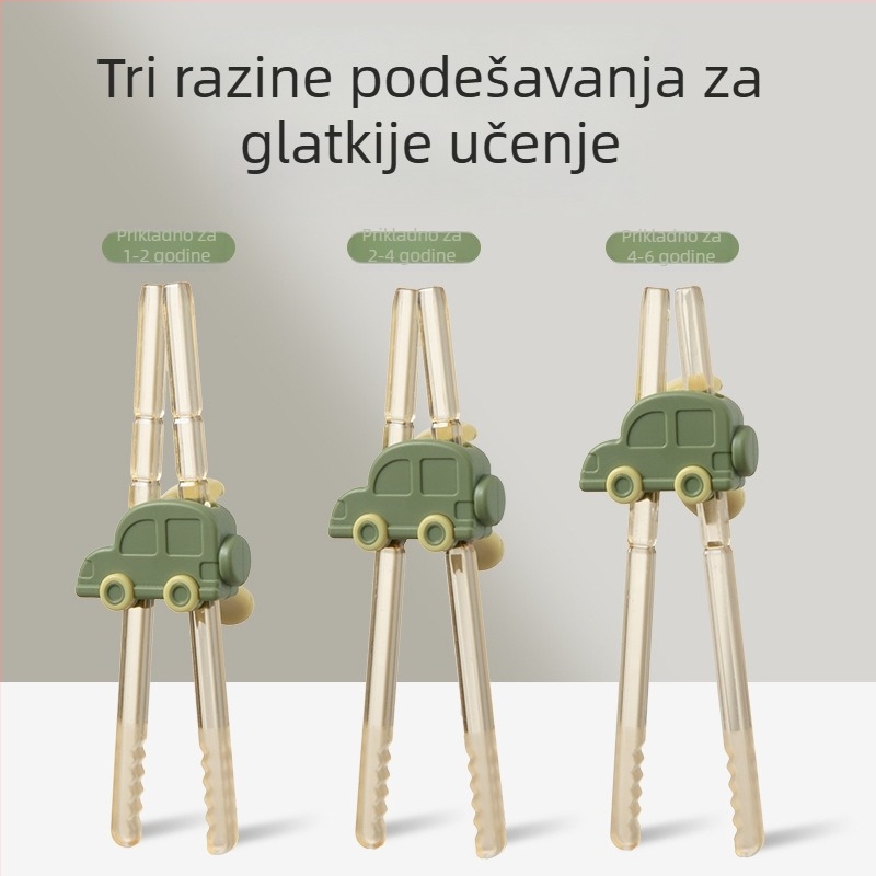 Dječje naučne štapiće za jelo u obliku automobila s dizajnom tigrovih usta, ABS materijal, od 24 mjeseca, 1 set