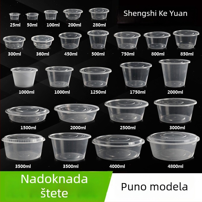 Plastična kružna kutija za ručak s poklopcem, proziran kontejner za dostavu, pogodan za mikrovalnu, kapacitet 1250 ml
