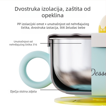 Posuda za hranu za bebe od 316 nehrđajućeg čelika, s držačem, otpornost na padove, za bebe starije od 6 mjeseci, crtani stil svježe i slatko, Jiayi Beibi