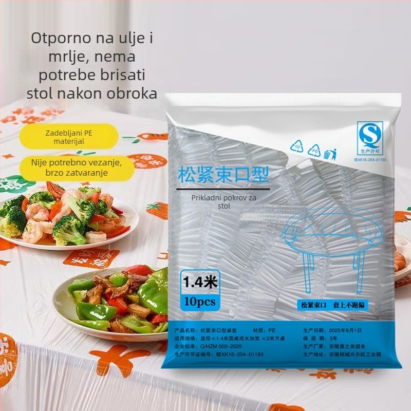 Jednokratni plastični stolnjak s elastičnim šnurom, proziran, okrugli, promjer 0,8–1,8 m, za kućnu i restoransku upotrebu