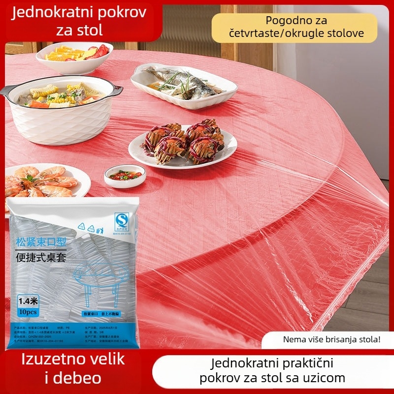 Jednokratni plastični stolnjak s elastičnim šnurom, proziran, okrugli, promjer 0,8–1,8 m, za kućnu i restoransku upotrebu
