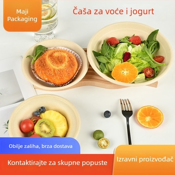 Jednokratna posuda od pulp papiruma za jogurt i voćnu salatu, okrugla, 340 ml, biorazgradiva, prilagodljiva (300 komada u kutiji)