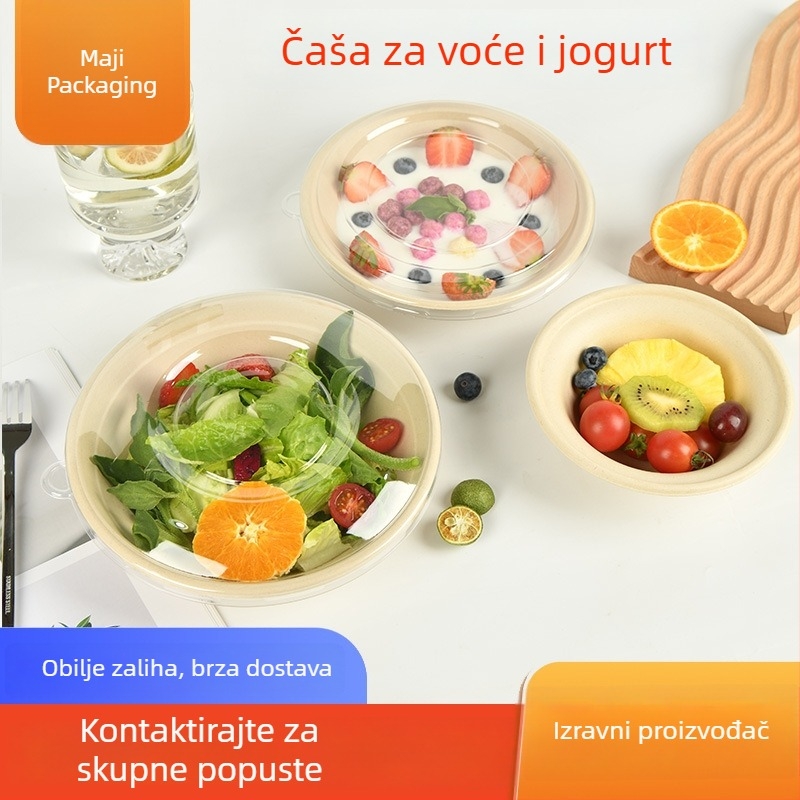 Jednokratna posuda od pulp papiruma za jogurt i voćnu salatu, okrugla, 340 ml, biorazgradiva, prilagodljiva (300 komada u kutiji)