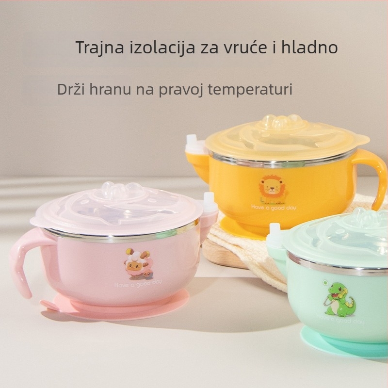 Dječja posuda od nehrđajućeg čelika sa usisnom dnom, protuklizna, otporna na padove, zadržava toplinu