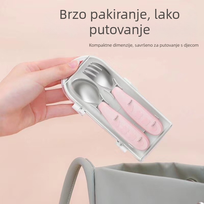 Set dječjih pribora od nehrđajućeg čelika: vilica i žlica, s kutijom, brenda Octoto, za djecu od 6 mjeseci i starije