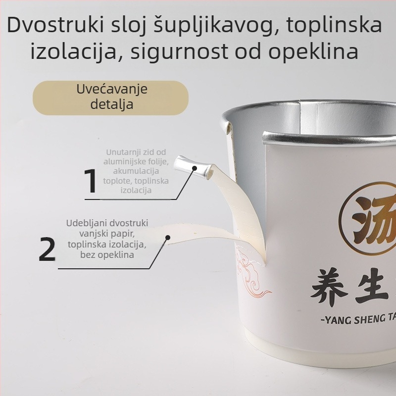 Jednokratna papirnata zdjela s dvostrukim slojem aluminijske folije, okrugla kutija za hranu za dostavu, mogućnost tiska logotipa
