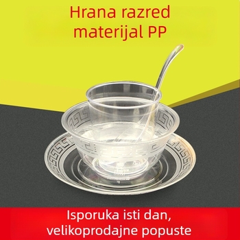 Jednokratno avionsko kristalno posuđe za stol, četvero-dijelni set, PS materijal, okrugli oblik, 2000 komada, biološki razgradivo, rok trajanja 2 godine