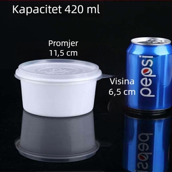 420 ml jednokratna okrugla posuda za dostavu – pogodna za kašu, deserte i voćnu salatu – zatvorena plastična posuda