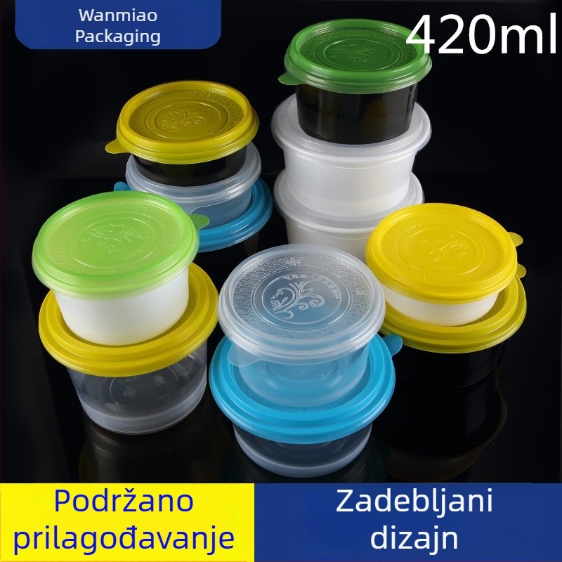 420 ml jednokratna okrugla posuda za dostavu – pogodna za kašu, deserte i voćnu salatu – zatvorena plastična posuda