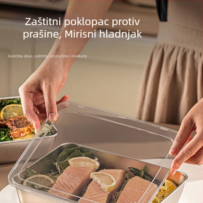 Kutija crisper od nehrđajućeg čelika 316, pravokutna, jednoslojna, s poklopcem, zapreminom 1–2 L, za kuhinju, restoran i kampiranje