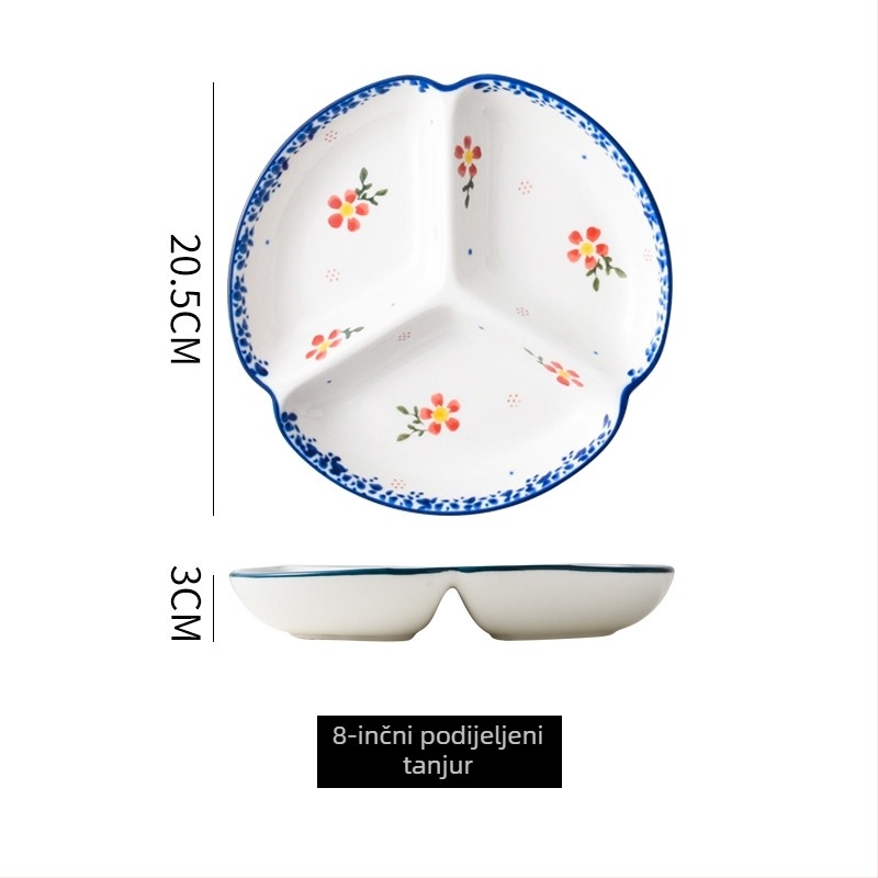 Porcelanski podijeljeni tanjur za porcije – nordijsko-japanski minimalistički stil, pogodna za mikrovalnu, podglazurna završna obrada