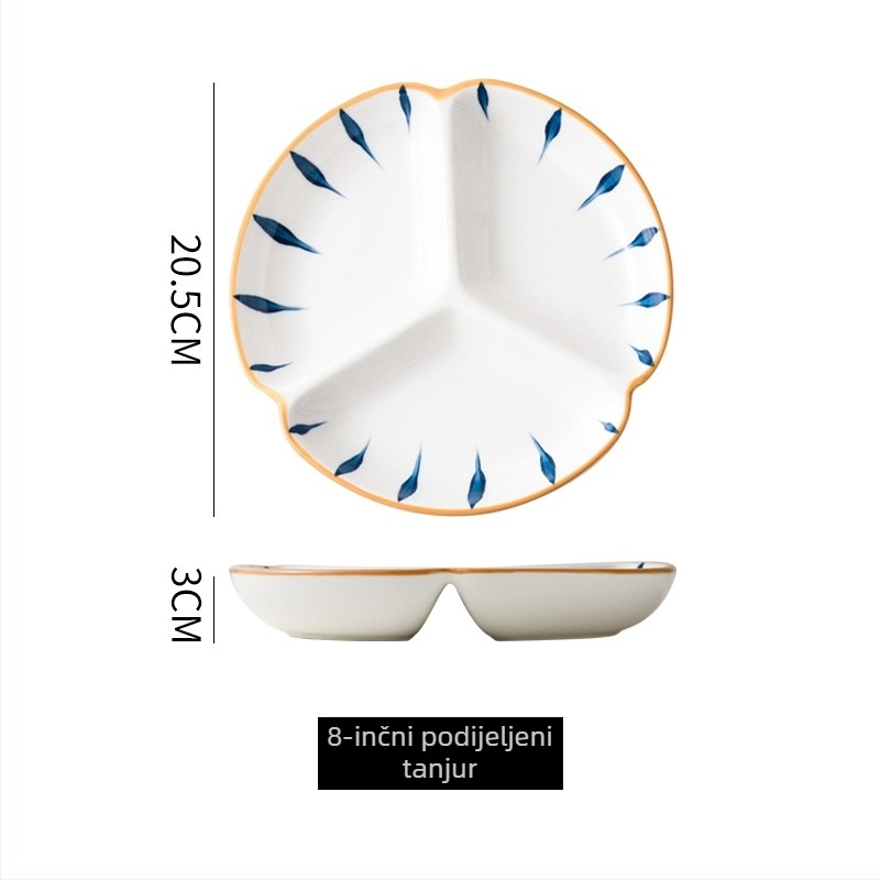 Porcelanski podijeljeni tanjur za porcije – nordijsko-japanski minimalistički stil, pogodna za mikrovalnu, podglazurna završna obrada