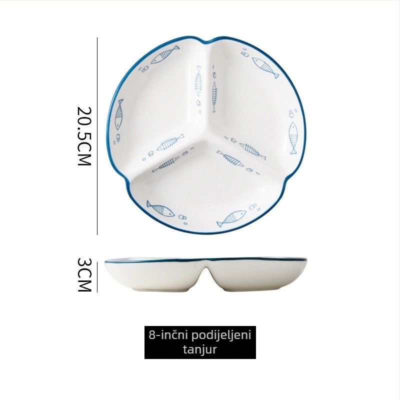 Porcelanski podijeljeni tanjur za porcije – nordijsko-japanski minimalistički stil, pogodna za mikrovalnu, podglazurna završna obrada