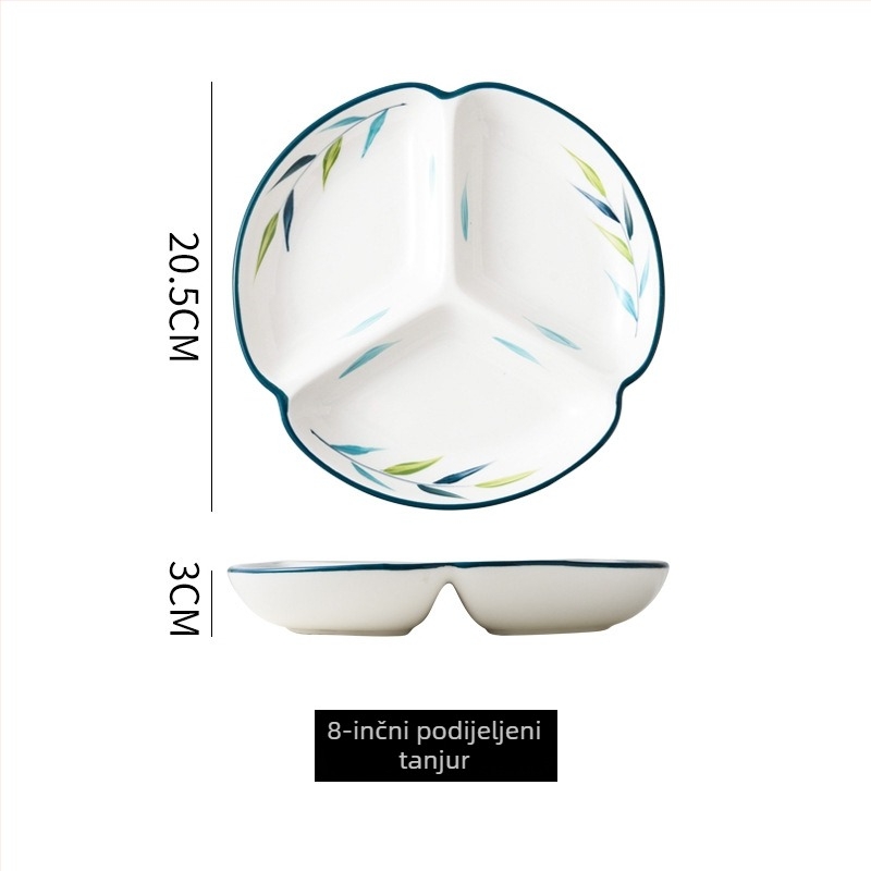 Porcelanski podijeljeni tanjur za porcije – nordijsko-japanski minimalistički stil, pogodna za mikrovalnu, podglazurna završna obrada