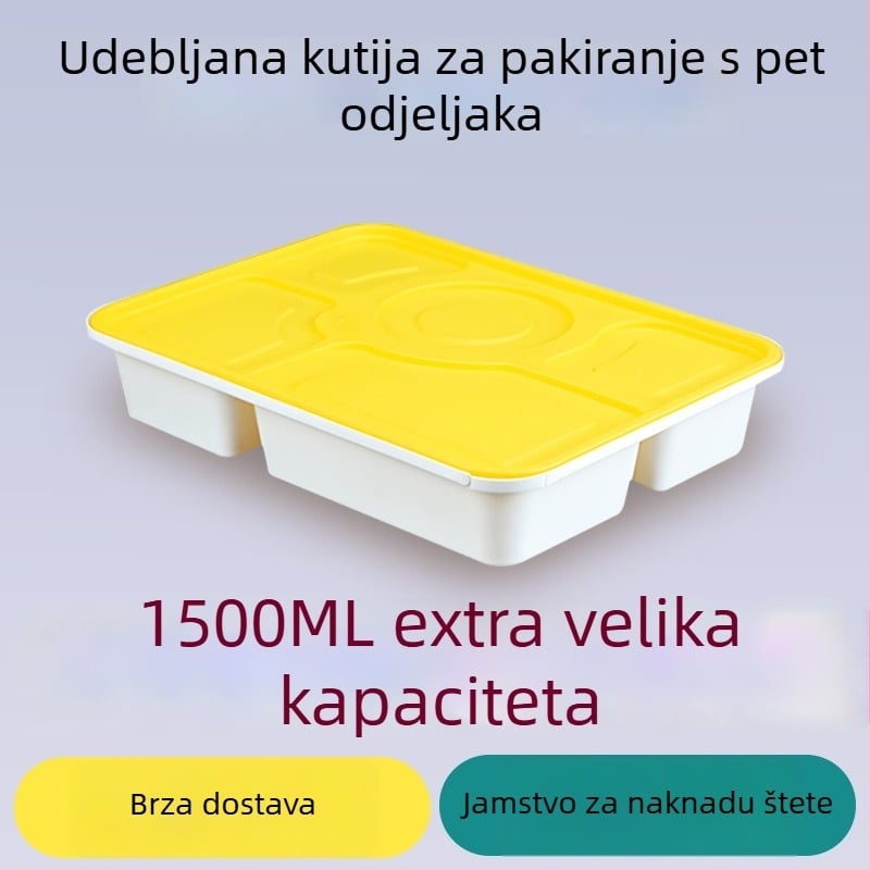 Petodjelna jednokratna kutija za ručak s zaključavanjem protiv krađe, PP materijal, pogodno za mikrovalnu pećnicu