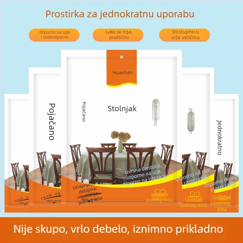 Jednokratni debeli plastični stolnjak za svadbe i bankete; pogodan za pravokutne i okrugle stolove, kućna uporaba.