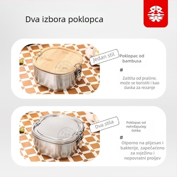 Kutija za ručak od 304 nehrđajućeg čelika, kvadratna, nepropusna na tekućine, s dvostrukim kopčama, prijenosna, za uredske radnike i studente