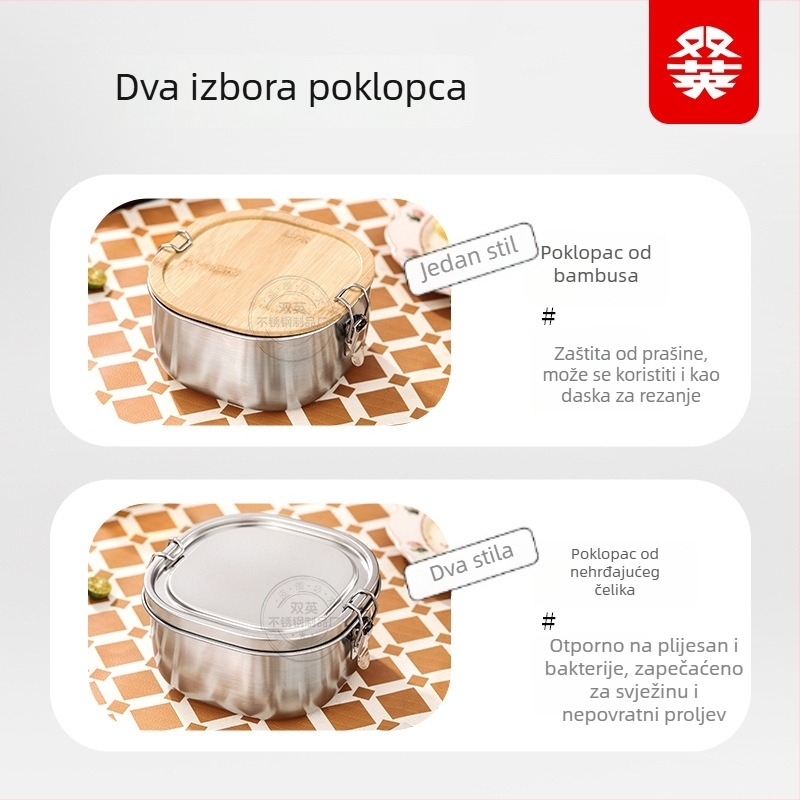 Kutija za ručak od 304 nehrđajućeg čelika, kvadratna, nepropusna na tekućine, s dvostrukim kopčama, prijenosna, za uredske radnike i studente