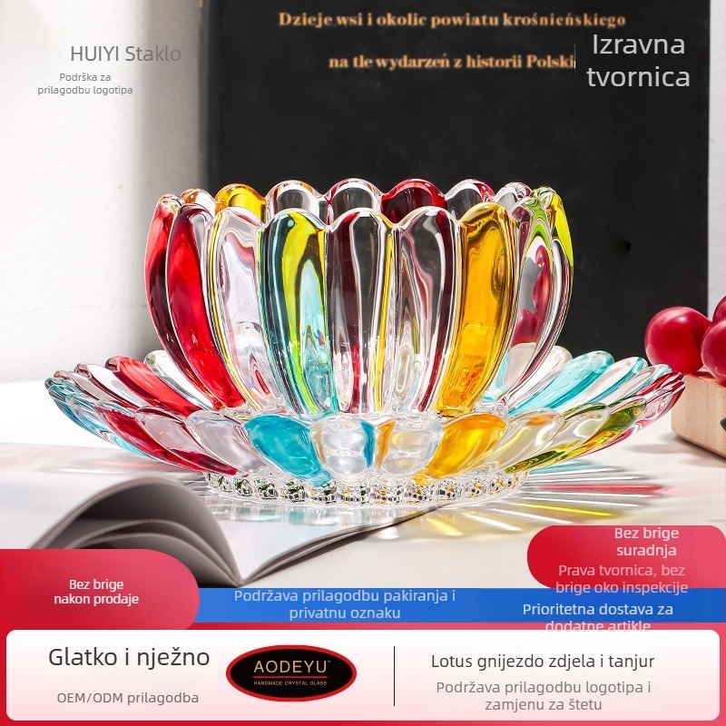 Staklena posuda s lotosom – nordijski minimalisticki stil, visokokvalitetni servis, cvjetni uzorak, ručno crtana površina, moguća prilagodba