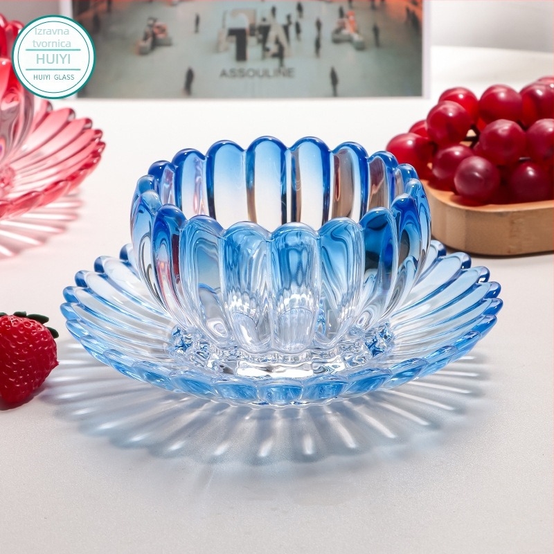 Staklena posuda s lotosom – nordijski minimalisticki stil, visokokvalitetni servis, cvjetni uzorak, ručno crtana površina, moguća prilagodba