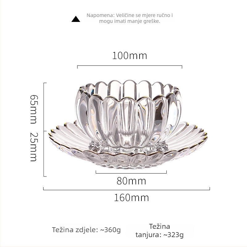 Staklena posuda s lotosom – nordijski minimalisticki stil, visokokvalitetni servis, cvjetni uzorak, ručno crtana površina, moguća prilagodba